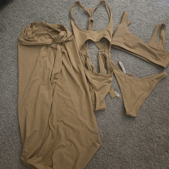SKIMS Other - SKIMS Tank Bikini Set MONIKINI Swimsuit with Sarong Skirt  All OCHRE